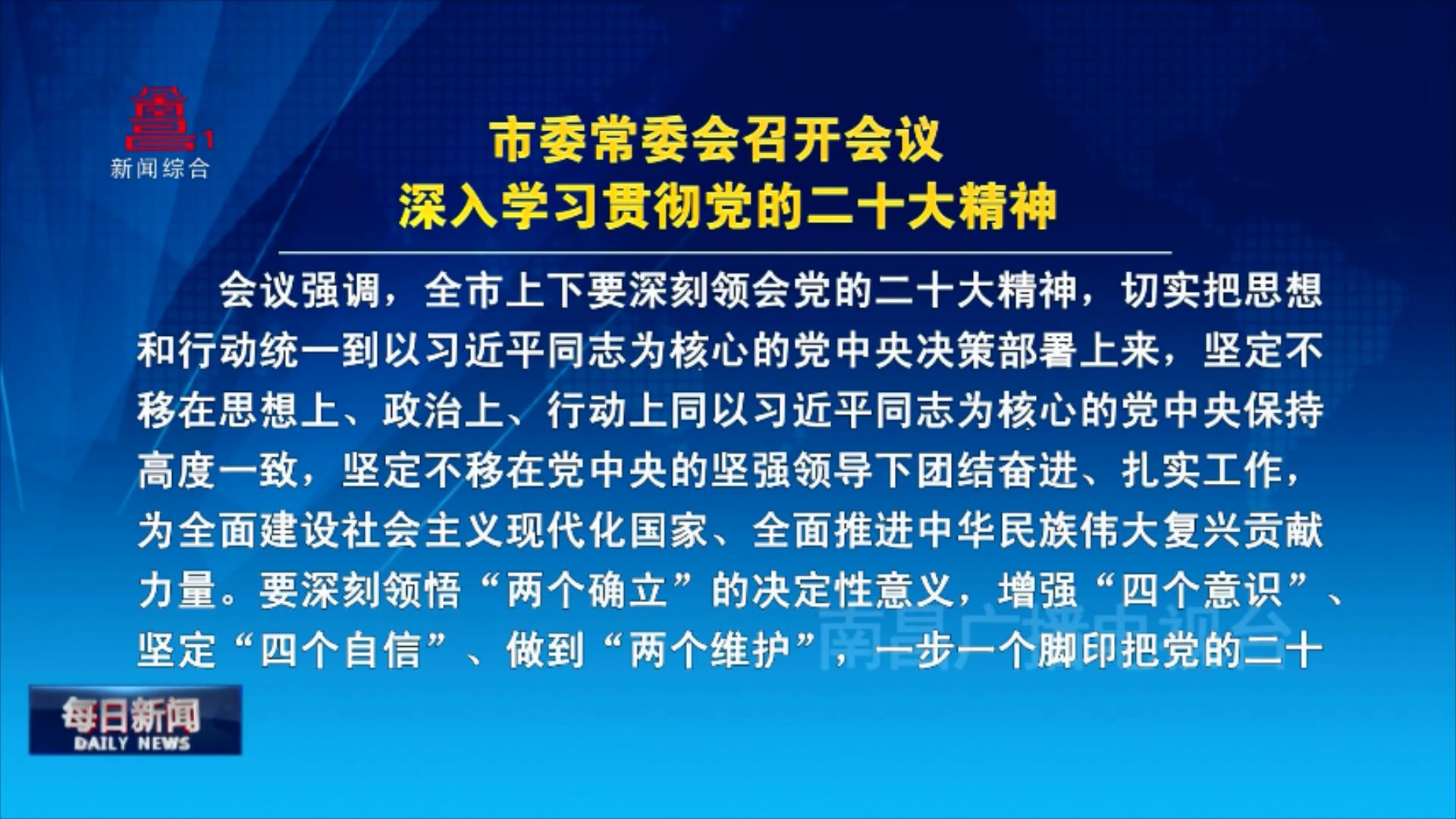 市委常委会召开会议 深入学习贯彻党的二十大精神