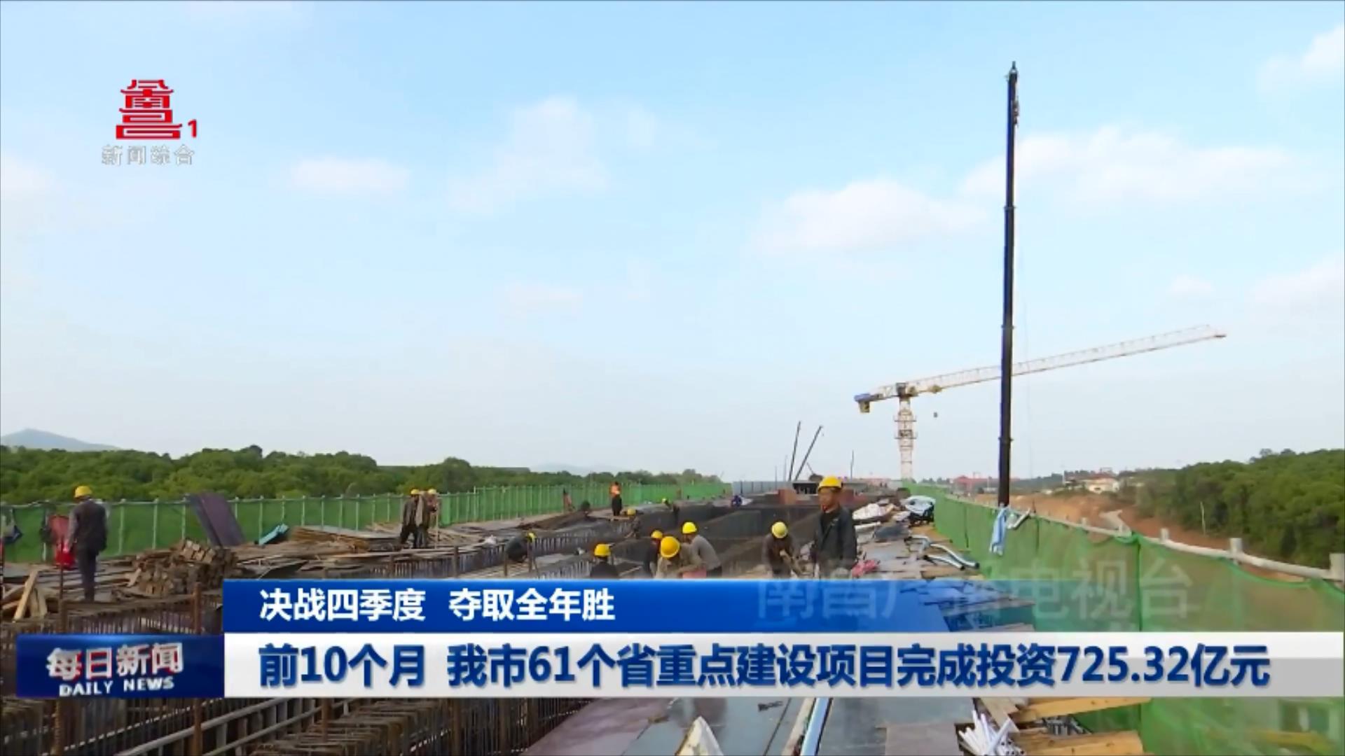前10个月 我市61个省重点建设项目完成投资725.32亿元
