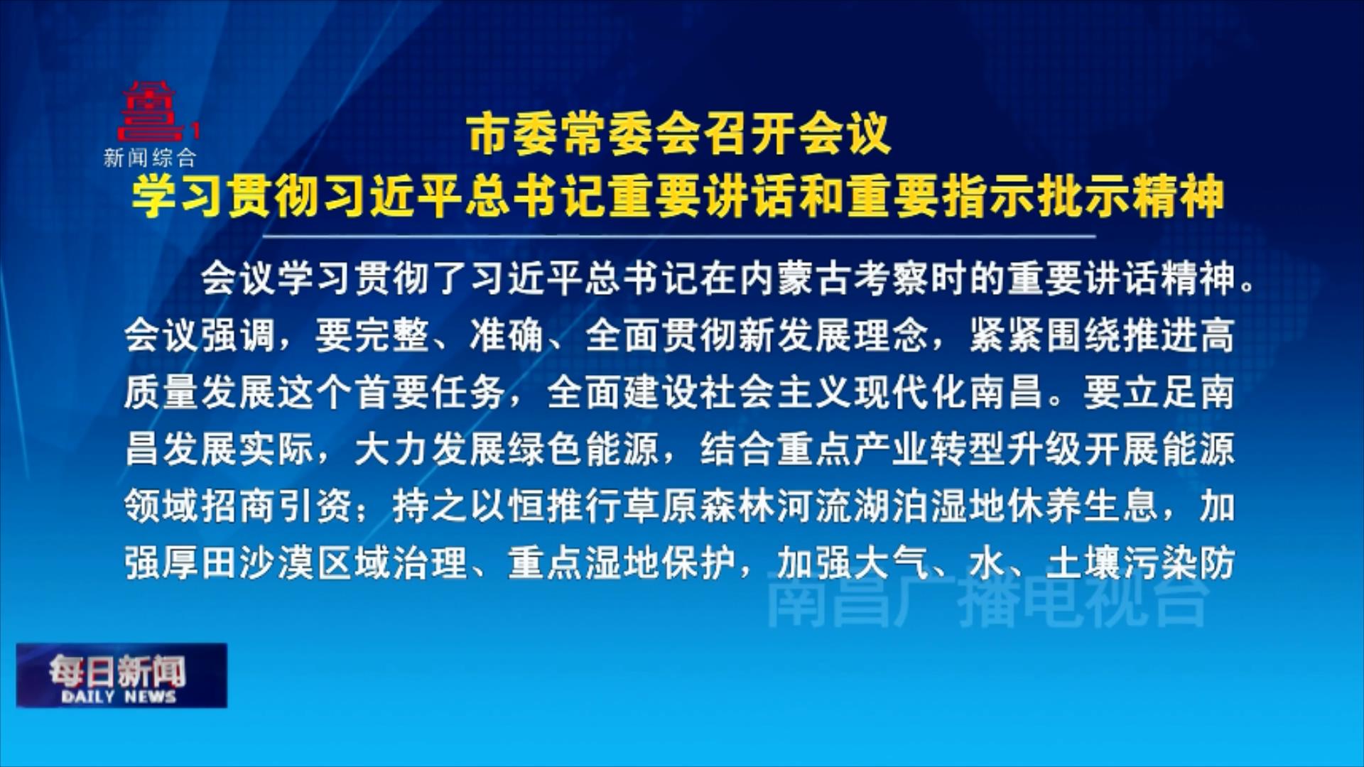 市委常委会召开会议 学习贯彻习近平总书记重要讲话和重要指示批示精神