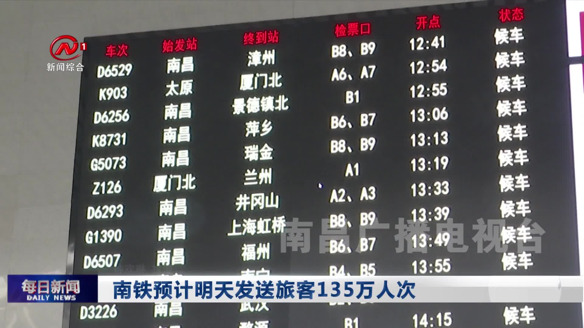 南铁预计明天发送旅客135万人次