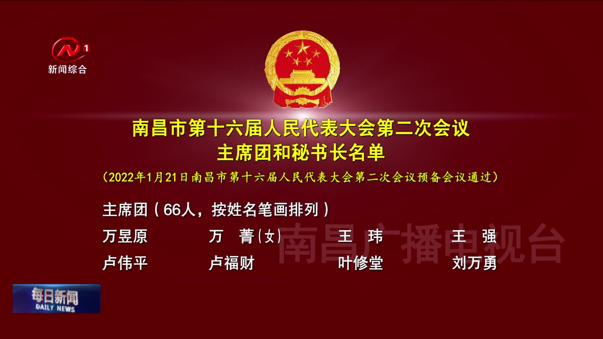 南昌市第十六届人民代表大会第二次会议主席团和秘书长名单