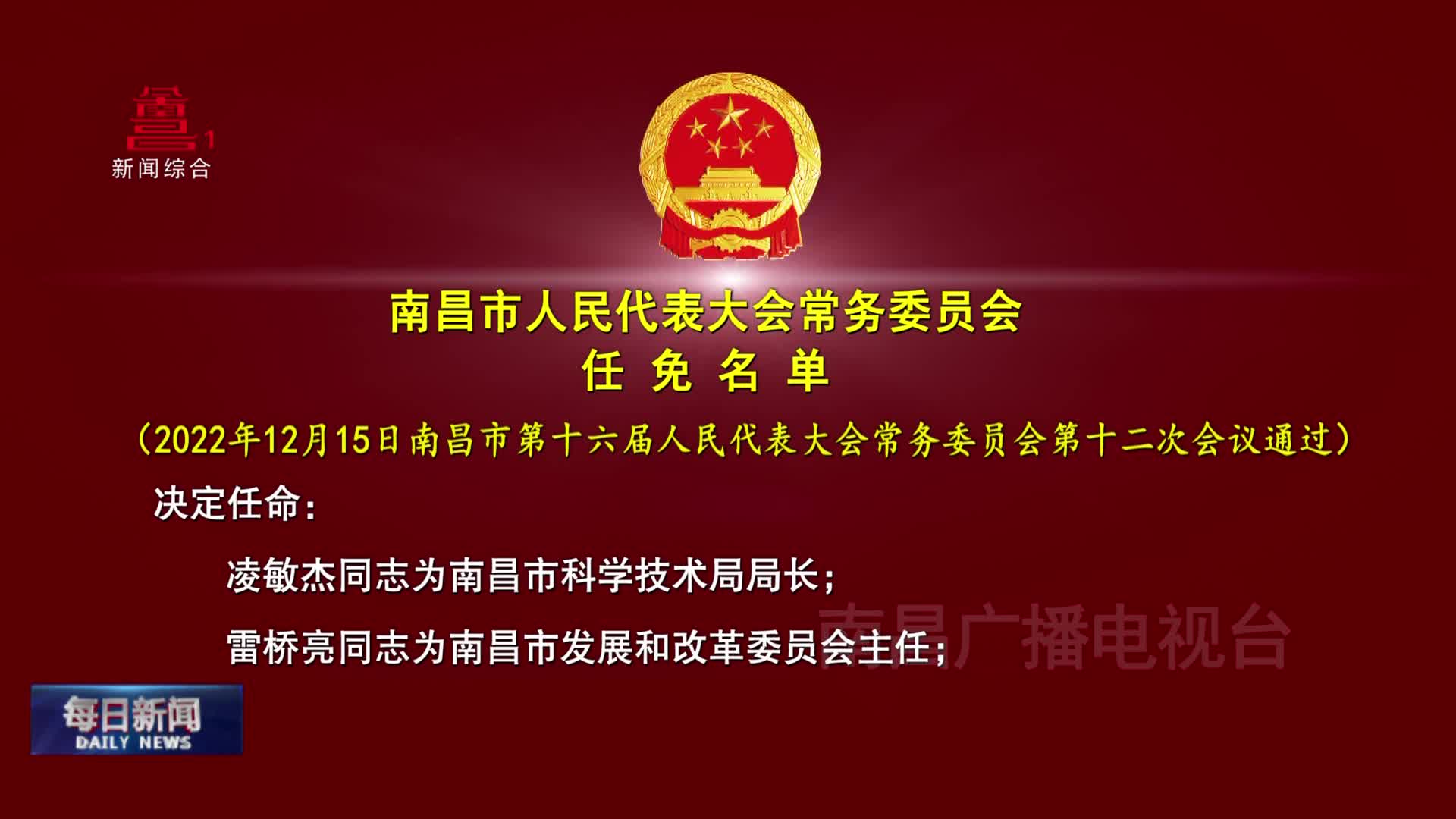 南昌市人民代表大会常务委员会 任 免 名 单