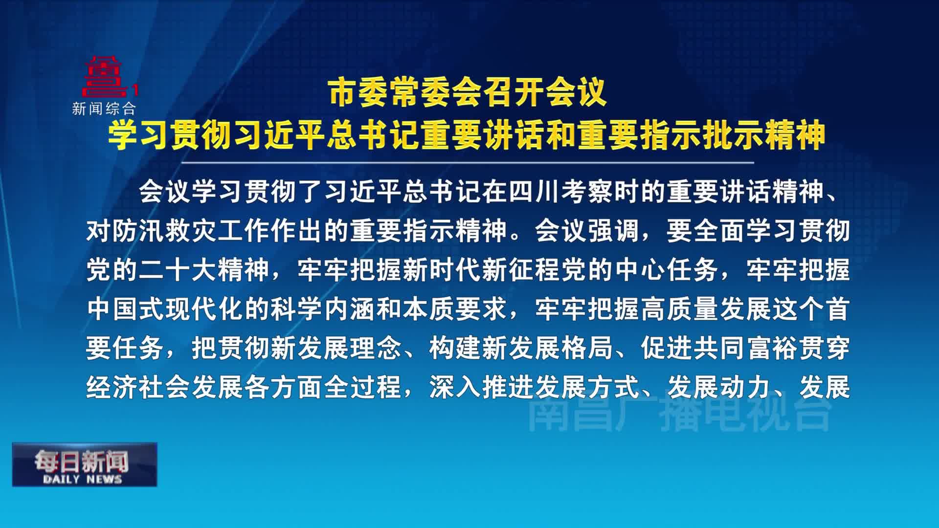 市委常委会召开会议  学习贯彻习近平总书记重要讲话和重要指示批示精神