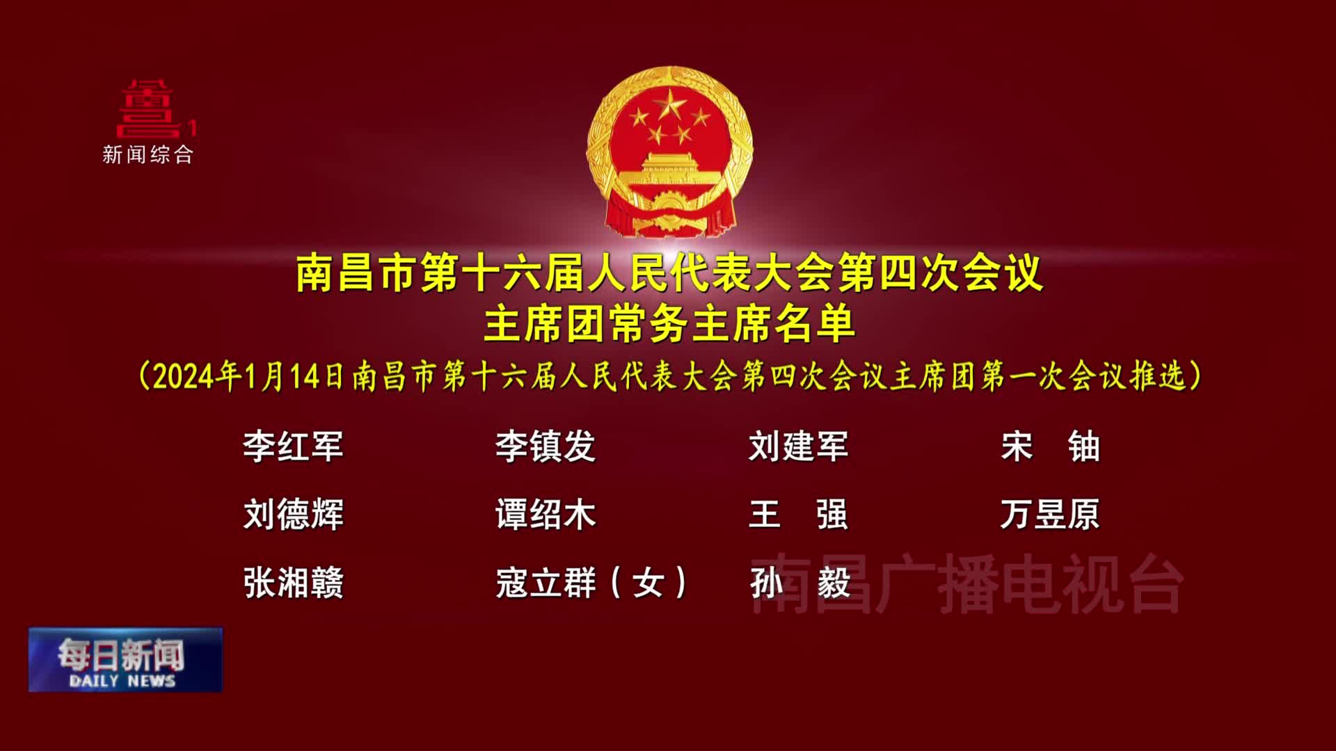 南昌市第十六届人民代表大会第四次会议主席团常务主席名单