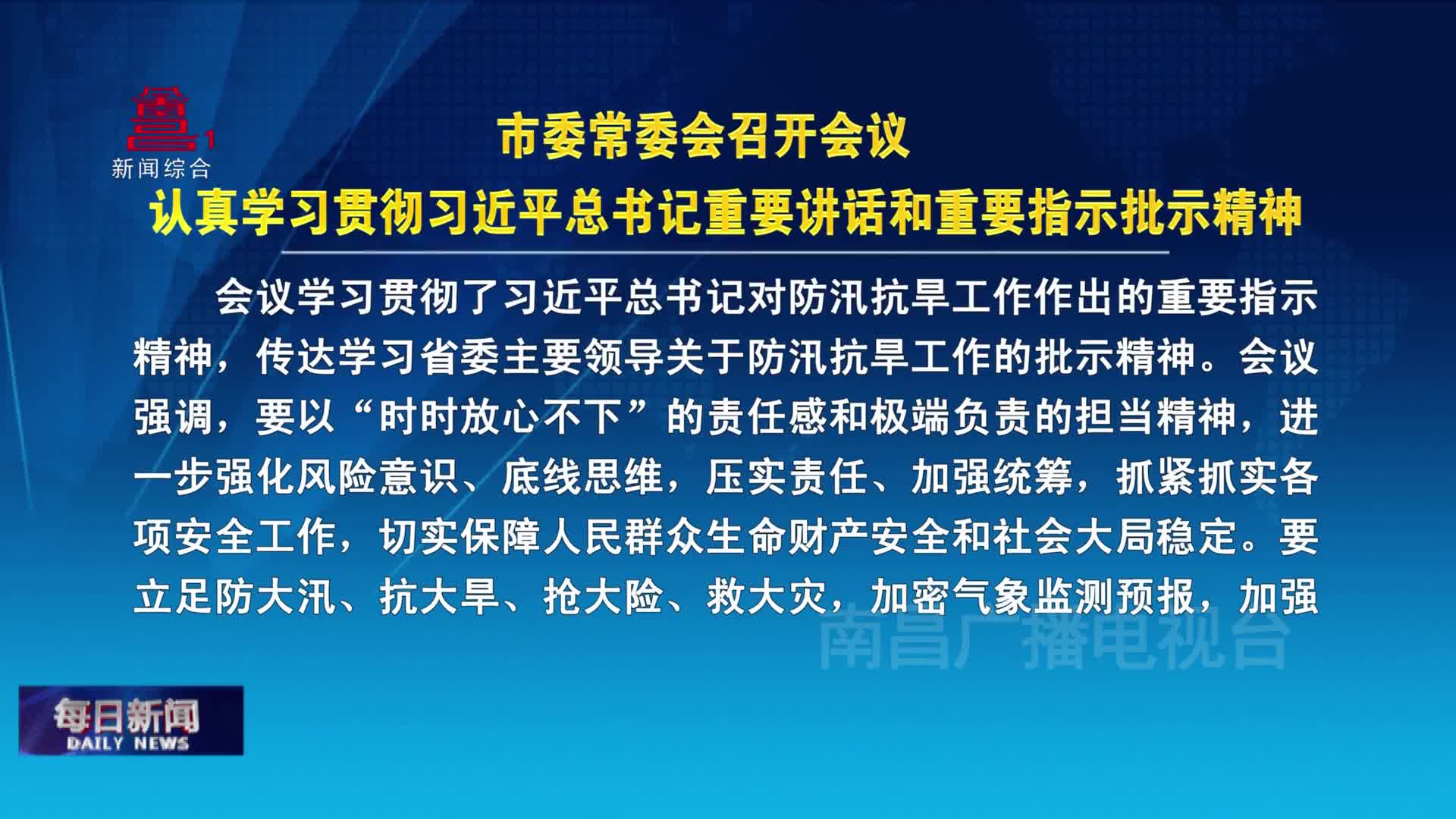 市委常委会召开会议  认真学习贯彻习近平总书记重要讲话和重要指示批示精神