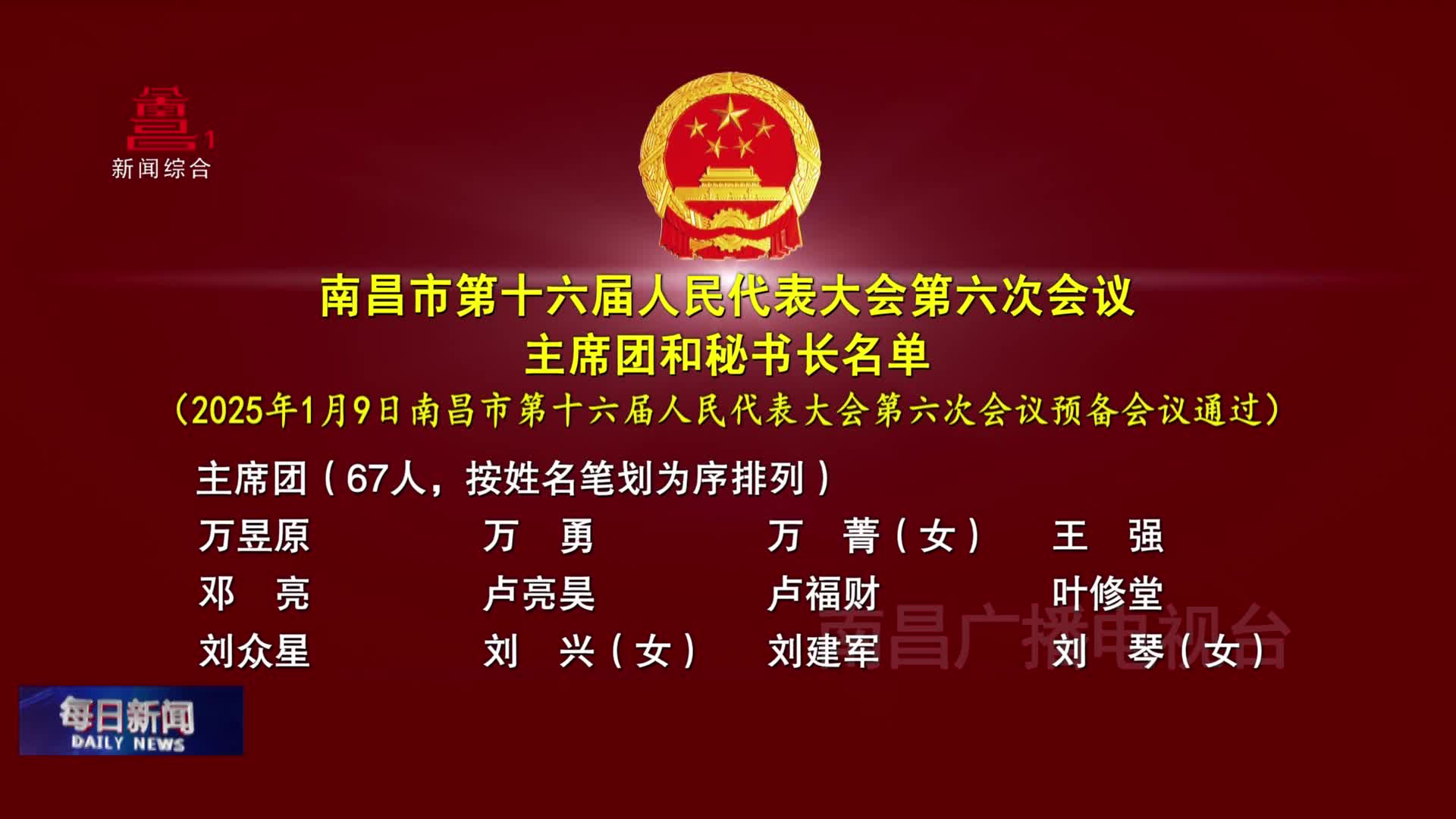 南昌市第十六届人民代表大会第六次会议主席团和秘书长名单